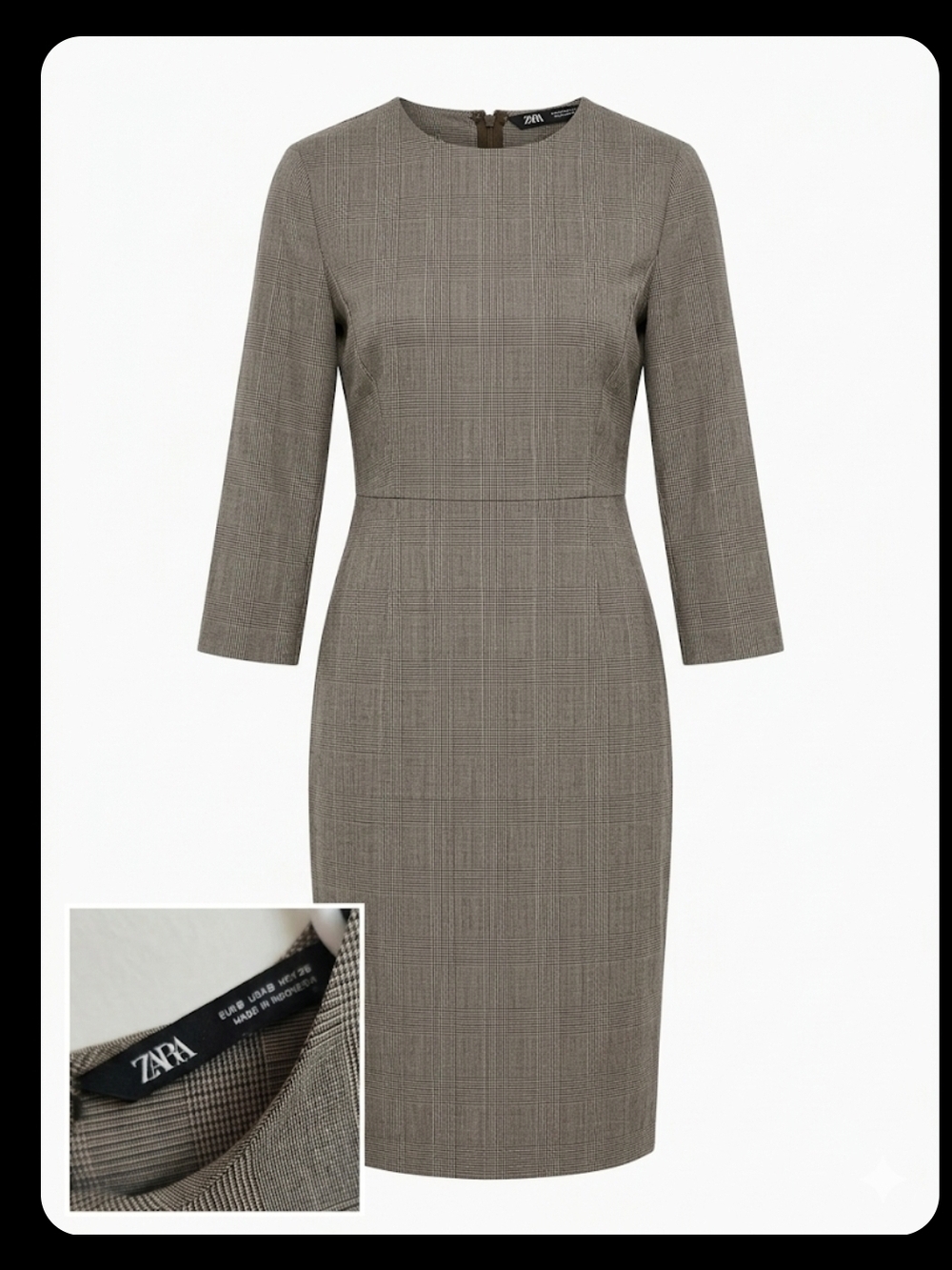 Zara Plaid Check Sheath Dress Gray Brown Professional Workwear Size S